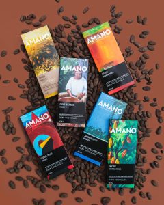 Amano Artisan Chocolate Single Origin Gourmet Chocolate bars on cocoa beans