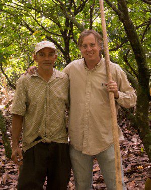 Amano’s founder and chocolate maker Art Pollard with a cocoa farmer in the Dominican Republic two days after his car accident.