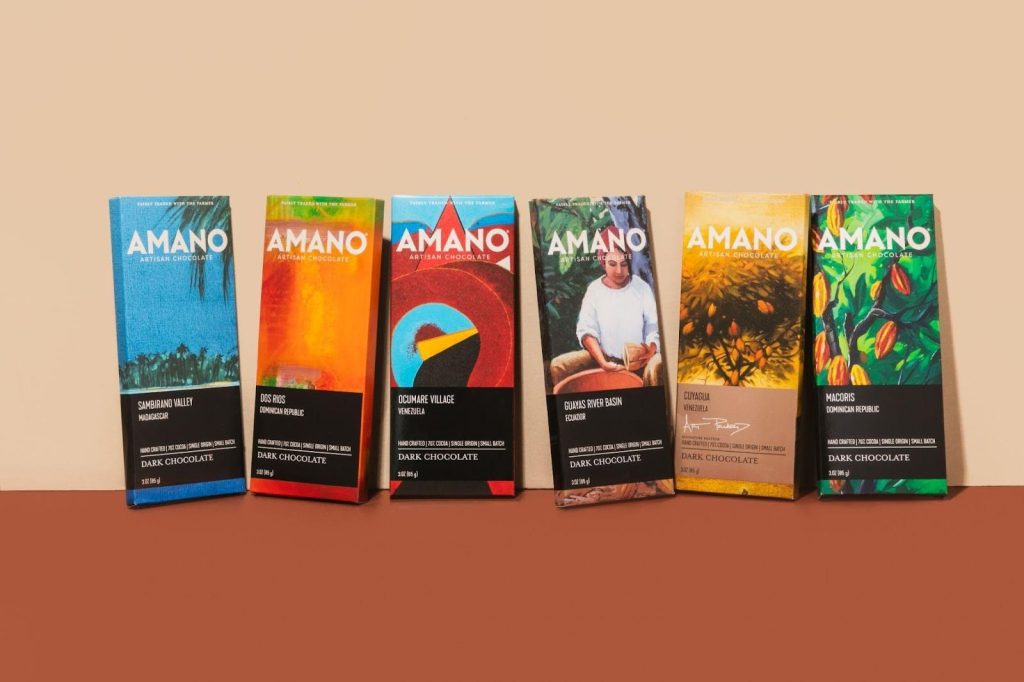 Packaging design for Amano Coffee Bar featuring a modern aesthetic and vibrant colors